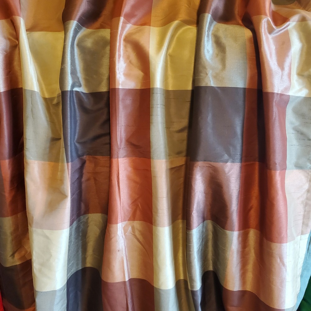 Allen + Roth Faux Silk Plaid Curtain Panel Rust Gold Brown Lined 54x84 Back Tab